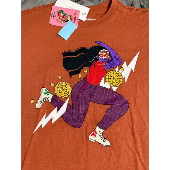 NWT Dia Pacheco‎ x Golden Hour Urban Outfitters Crew Neck Shirt Orange Cotton - Picture 1 of 8